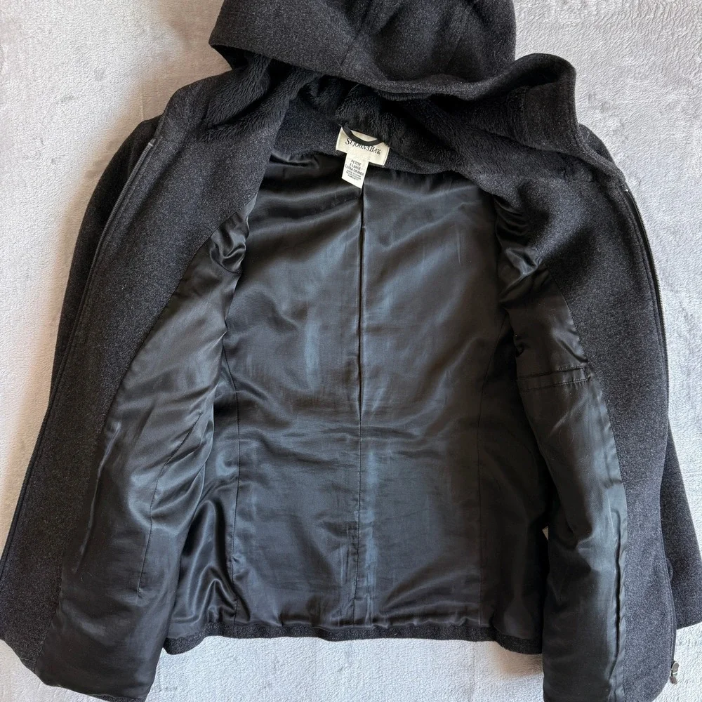 St Johns Bay Petite XL Charcoal Gray Wool Blend Hooded Zip‎ Front Jacket Coat - Picture 5 of 7